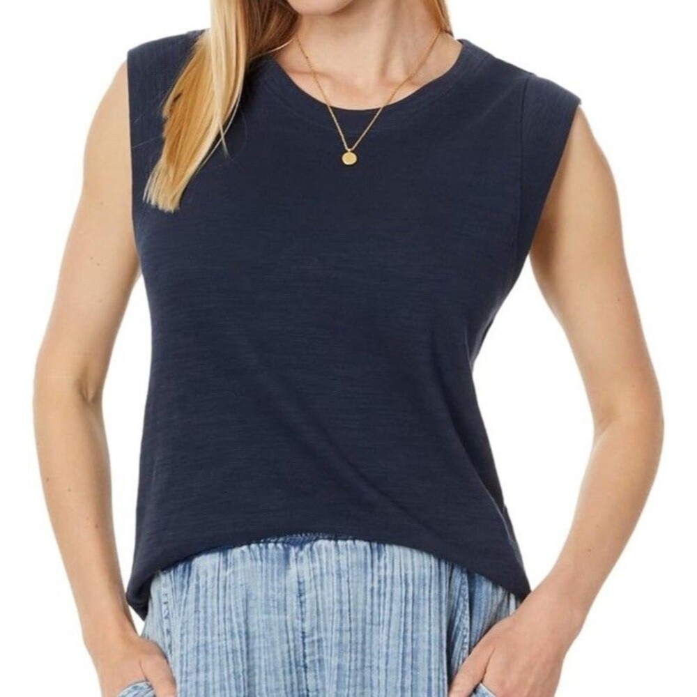 Faherty Sunwashed Women’s Organic Cotton Slub Muscle Tank Navy Blue Medium